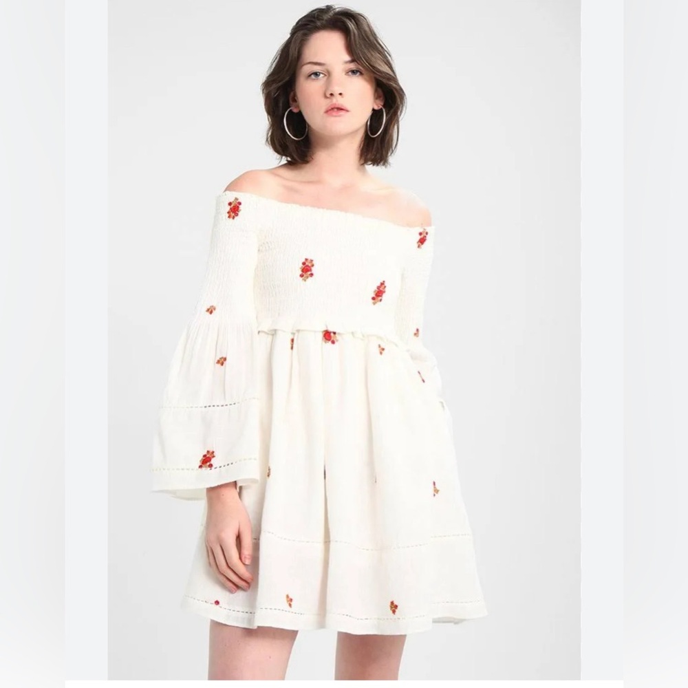 Free People Counting Daisies Smocked White Mini Dress S